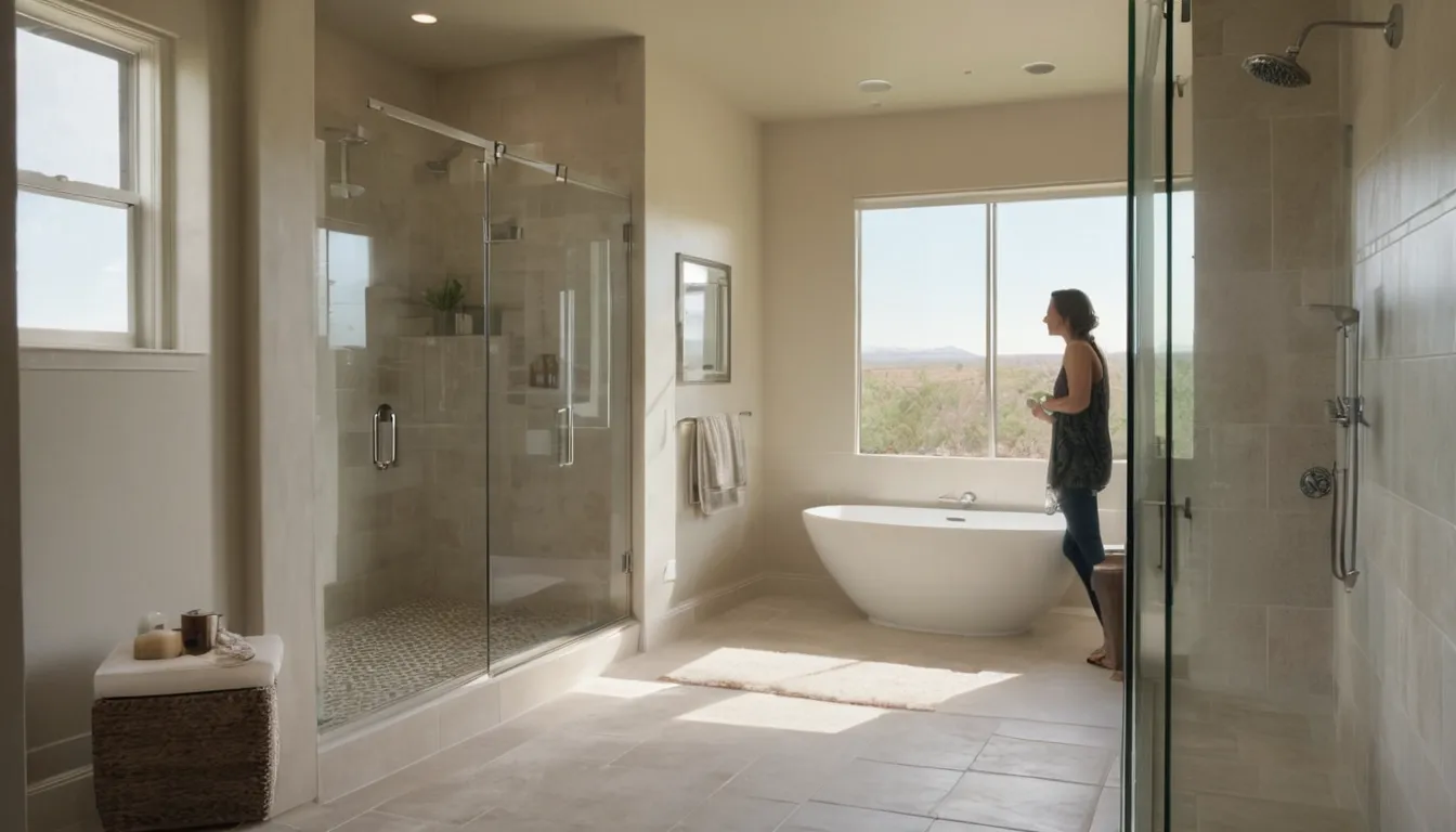 A bright, modern bathroom with a walk-in shower in a Los Angeles home